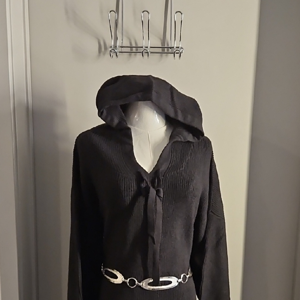 Black Hooded Sweater Dress